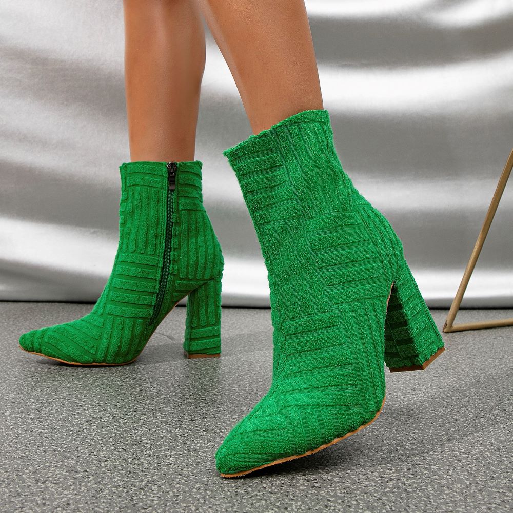 2023 Autumn/Winter Fashion Green Women Boots Pointed Suede Zipper High Heel Ankle Boots Party Wedding Shoes Size 35-42