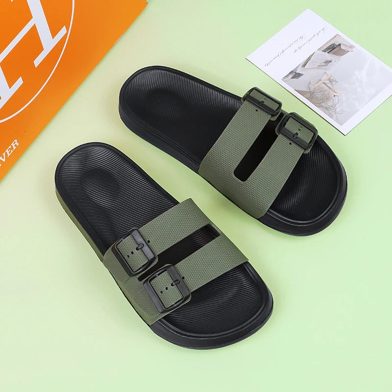 Leather Suede Sole Men Cork Slippers Summer Casual Double Buckle Non-slip Clogs Slides Women Slip on Flip Flop Men Shoes Unisex