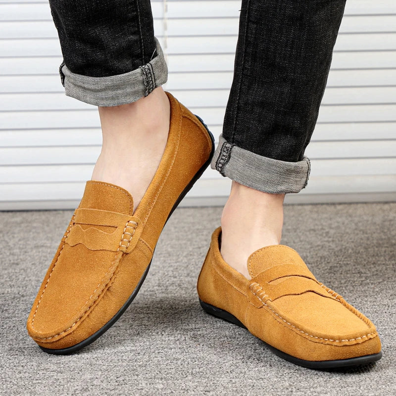 Cow Suede Slip On Men's Loafers Super Soft Genuine Leather Shoes For Men Plus Size 38-47 Driving Shoe Men Flats Casual Footwear