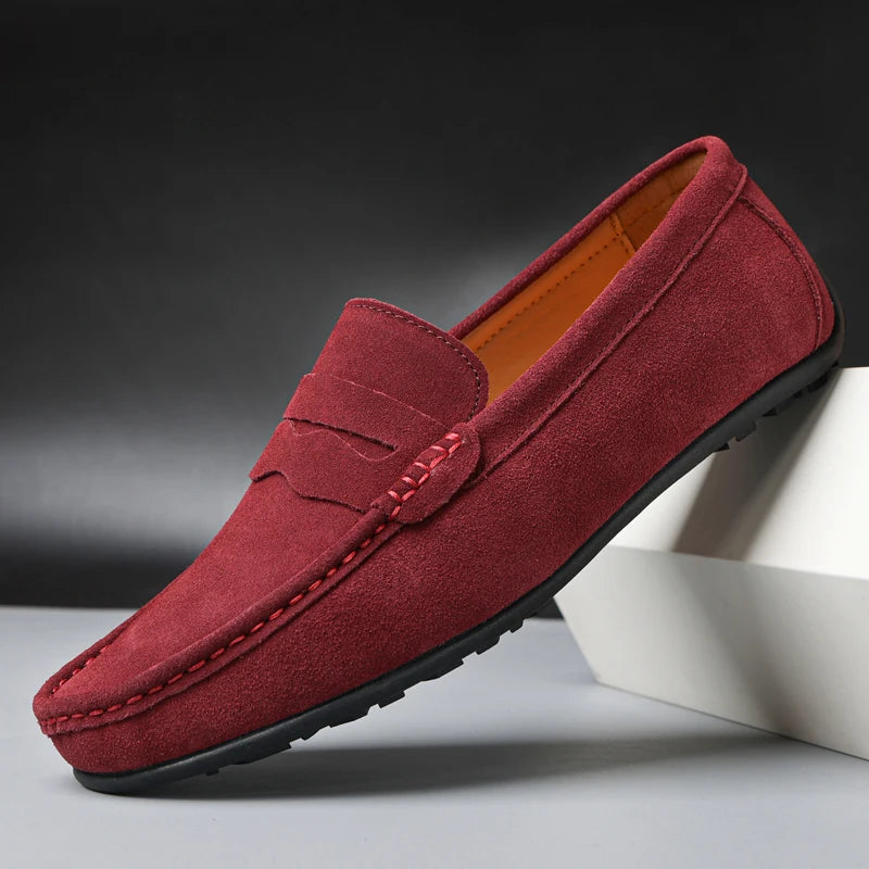 Cow Suede Slip On Men's Loafers Super Soft Genuine Leather Shoes For Men Plus Size 38-47 Driving Shoe Men Flats Casual Footwear