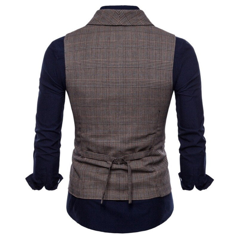 2023 New British Style Business Vest Fashion Slim Fit Casual Versatile Solid Color Personalized Plaid Mini Vest