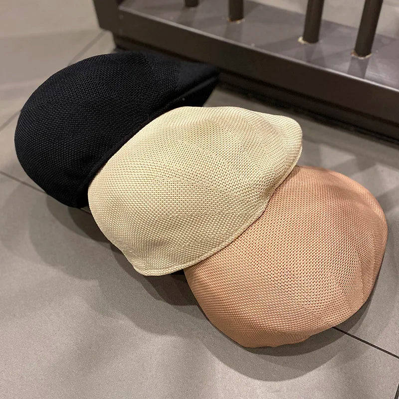 New Knitted Front Hat Summer Fashion All-match Breathable Women's Beret Spring and Autumn Street Shot Solid Color Cap Men's Hats