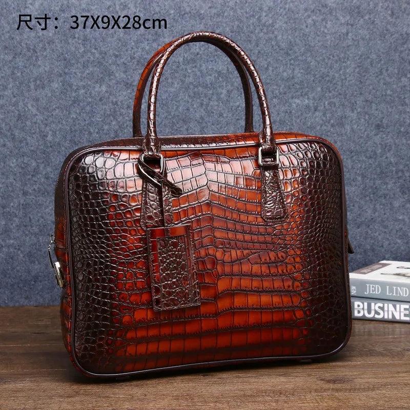 Crocodile Belly Pattern Men's Password Lock Briefcase Business Fashion Handbag File Pack Luxury Brand Portfolio Leather Men Bag