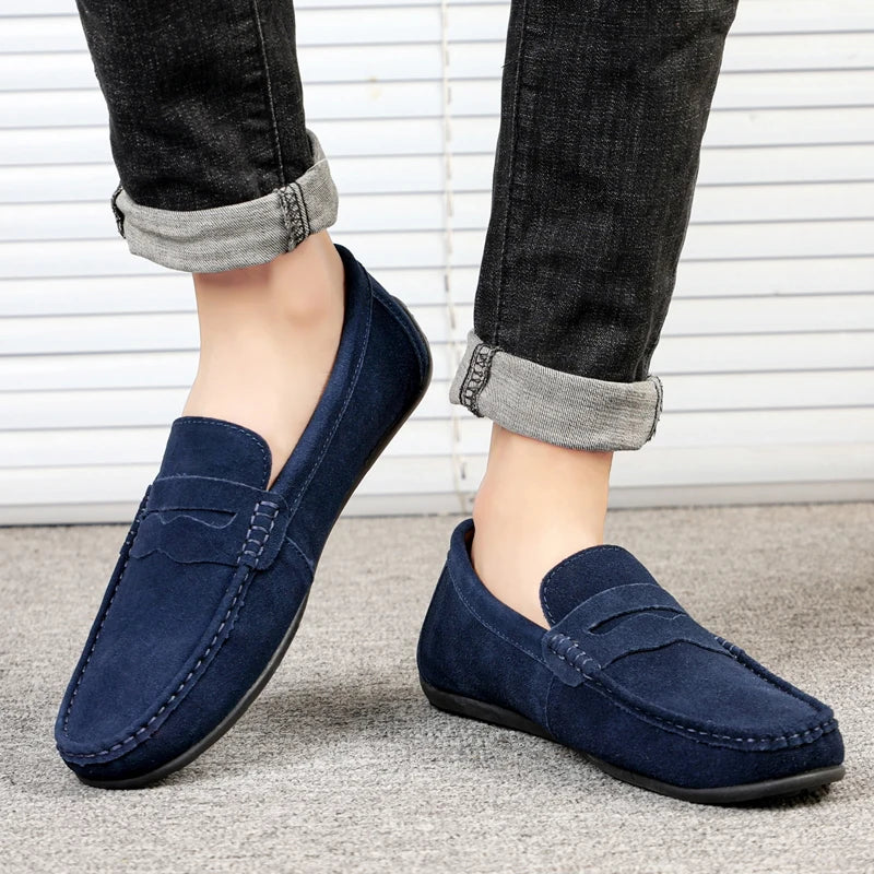 Cow Suede Slip On Men's Loafers Super Soft Genuine Leather Shoes For Men Plus Size 38-47 Driving Shoe Men Flats Casual Footwear