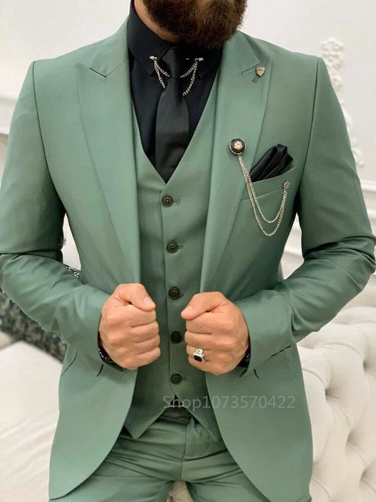 3 Pieces Suit for Men Matcha Green Slim Fit Wedding Groom Tuxedo Groomsmen Suits Fashion Smoking Costume Homme Blazer Vest Pants