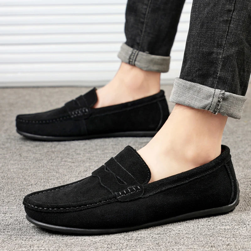 Cow Suede Slip On Men's Loafers Super Soft Genuine Leather Shoes For Men Plus Size 38-47 Driving Shoe Men Flats Casual Footwear