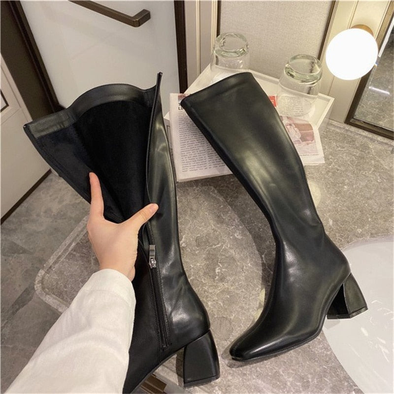 Cheapest Women's Boots Square Toe Chunky Heel  Knee-high Boots