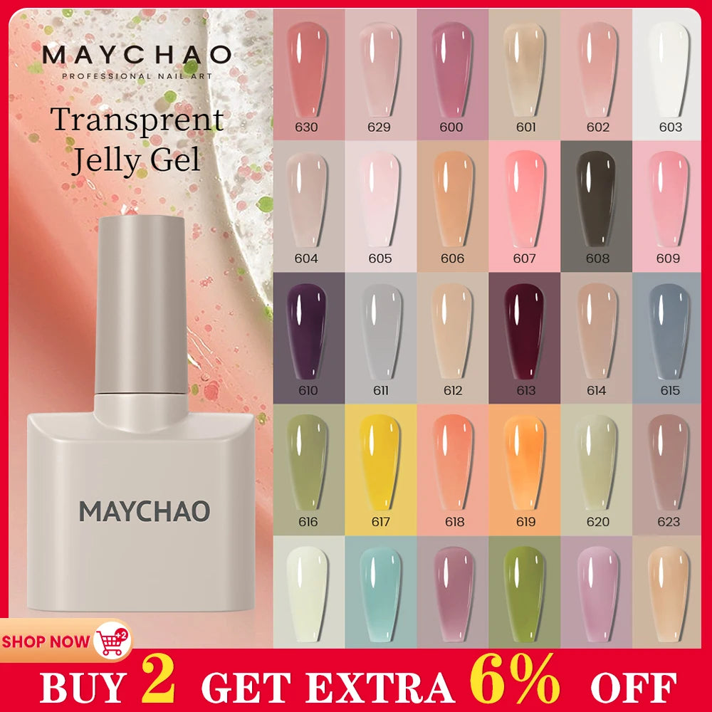 MAYCHAO 12ml Translucent Jelly Gel Nail Polish Nude Pink All For Manicure Semi Permanent Soak Off UV LED Gel Nail Art Varnish