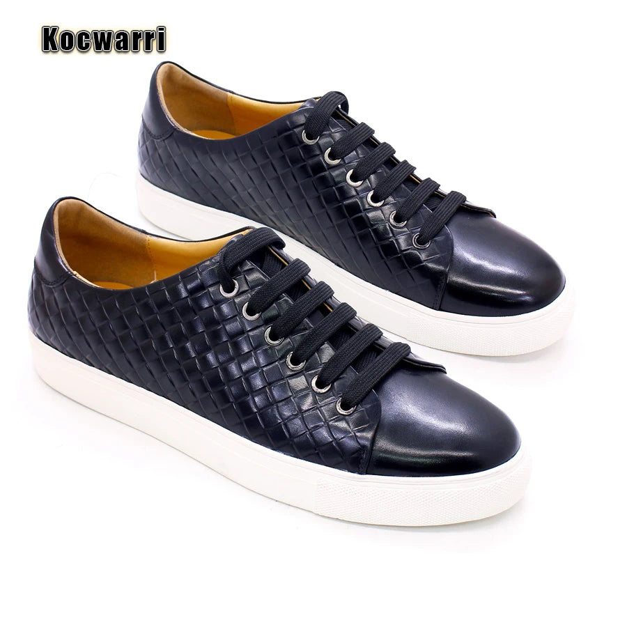 Men's Genuine Leather Shoes Comfortable Casual Fish Pattern Flat Shoes Lace Up Dating Office Fashion Banquet Men's Shoes