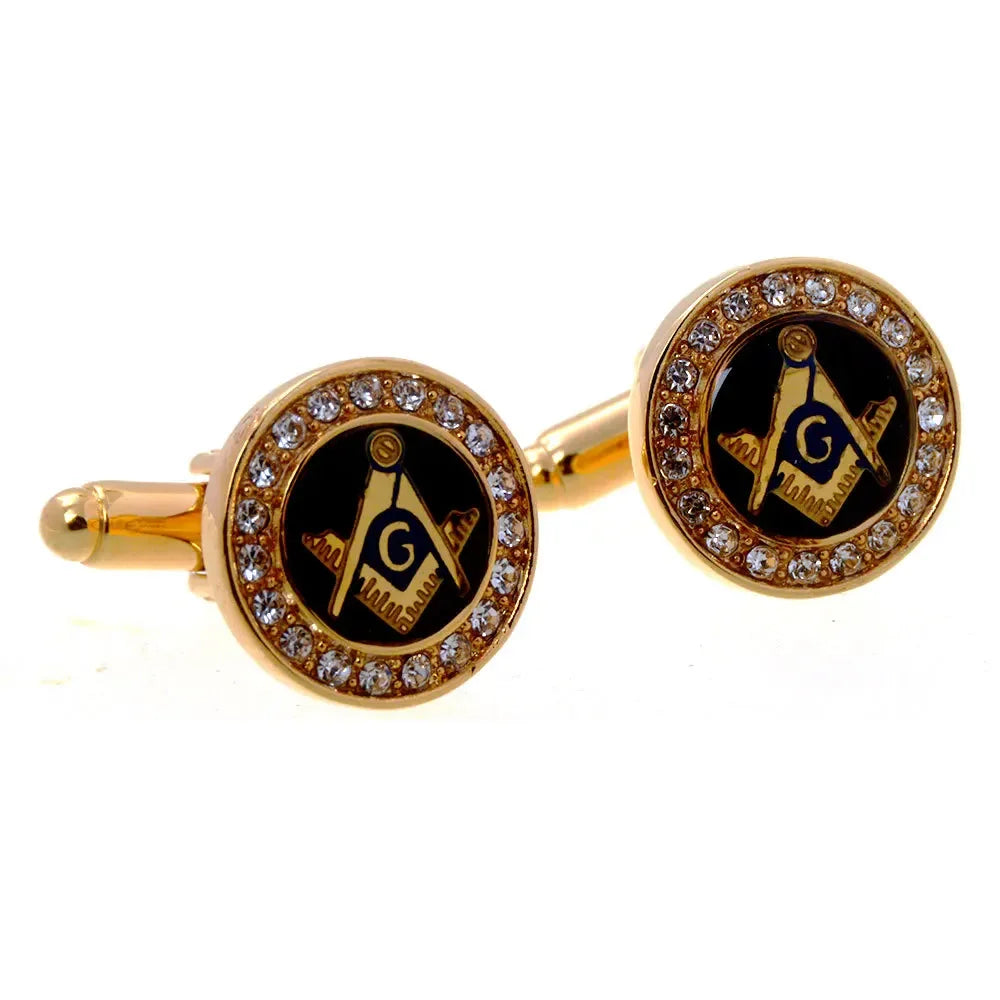 New Retro French Cufflinks Men's Banquet Suit Shirts Accessories Personality Round Crystal Masonic Cuff Links Gifts for Men