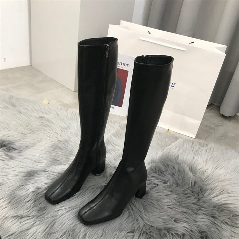 Cheapest Women's Boots Square Toe Chunky Heel  Knee-high Boots