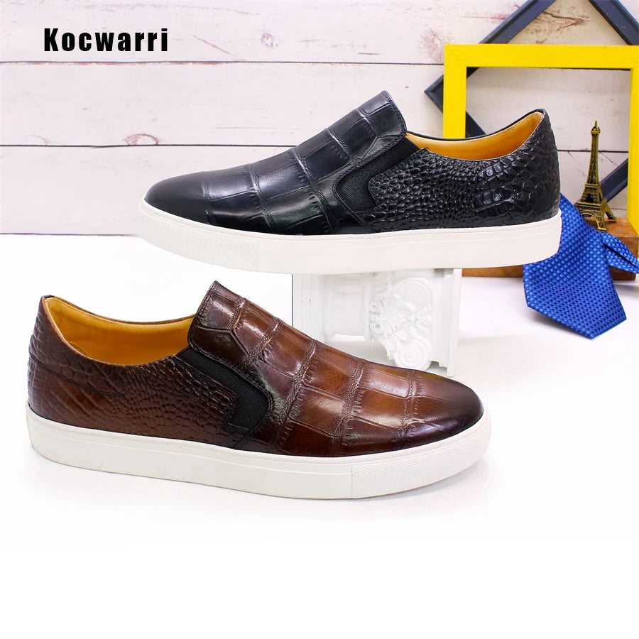 Men's genuine leather shoes casual comfortable handmade shoes mesh pattern non-slip slip-on loafers dating party flat men shoes