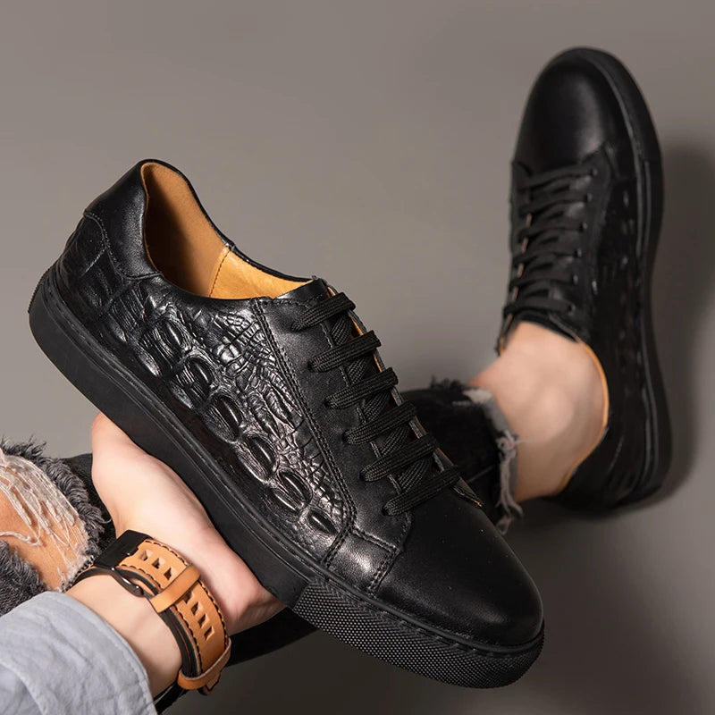 Genuine Leather Men shoes Luxury Brand Casual Shoes all-match Trend shoes for Men Footwear Handmade Crocodile pattern men Shoes