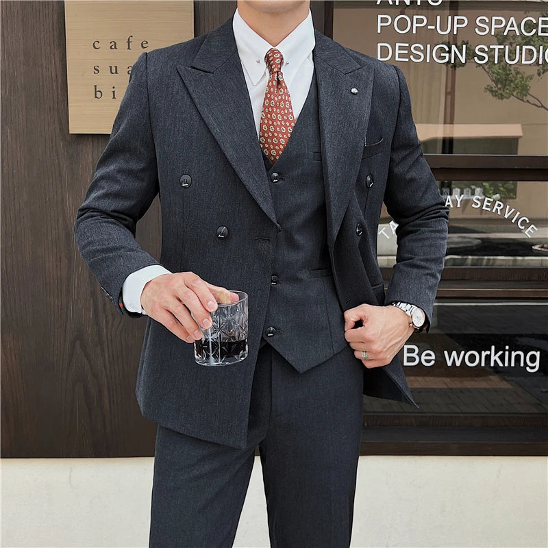 (Jacket+Vest+Pants) 7XL Design Men Suits Business Costume Homme Wedding Dress Groom Tuxedo Slim Fit Prom Double Breasted Blazers