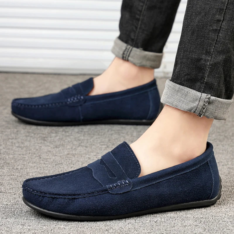 Cow Suede Slip On Men's Loafers Super Soft Genuine Leather Shoes For Men Plus Size 38-47 Driving Shoe Men Flats Casual Footwear