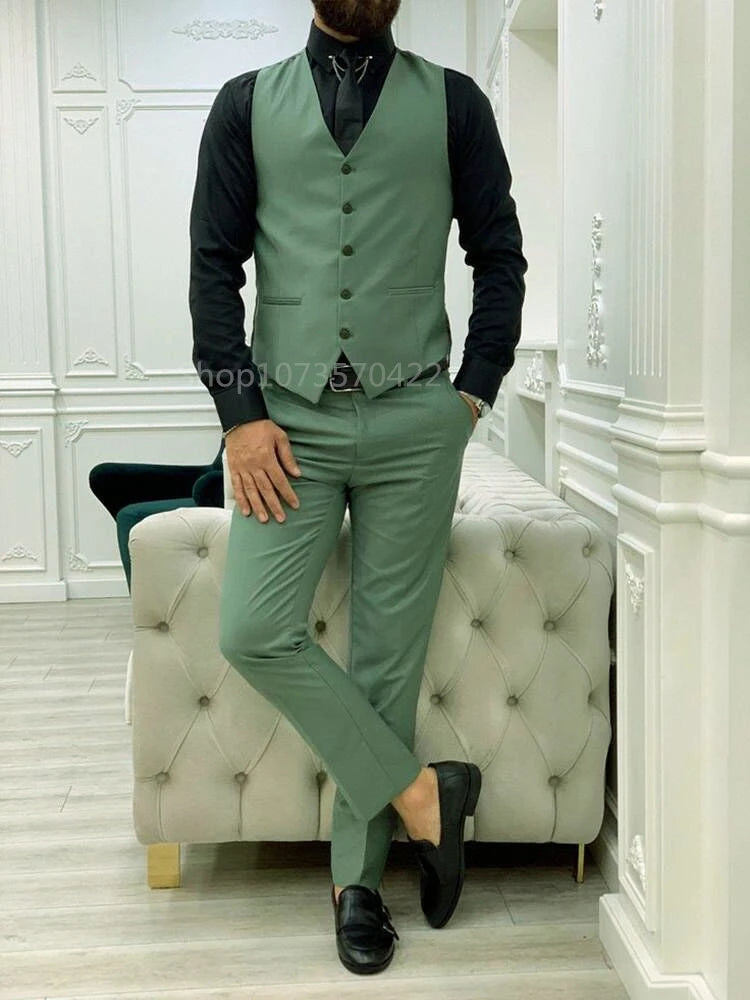 3 Pieces Suit for Men Matcha Green Slim Fit Wedding Groom Tuxedo Groomsmen Suits Fashion Smoking Costume Homme Blazer Vest Pants