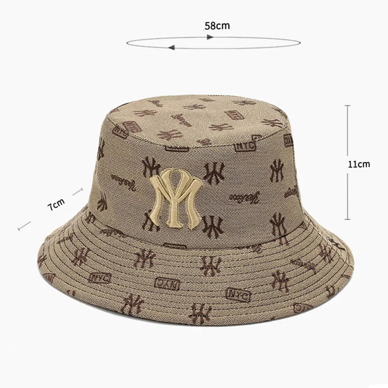 Vintage MY Embroidery Bucket Hat NYC Designer Luxury Women Men Outdoor Sun Cap Fashion Couple Flat Beach Fisherman Caps DP072