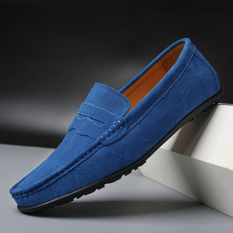 Cow Suede Slip On Men's Loafers Super Soft Genuine Leather Shoes For Men Plus Size 38-47 Driving Shoe Men Flats Casual Footwear