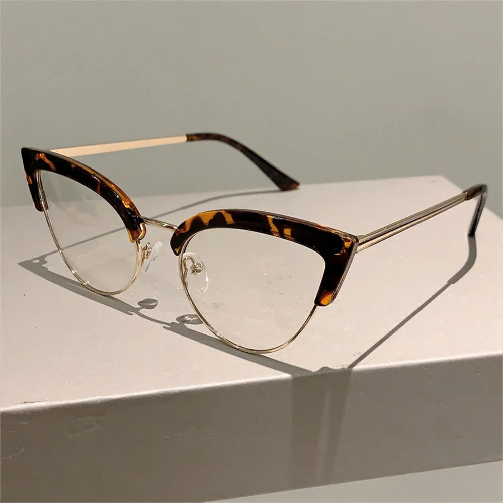 2024 Vintage Cat Eye Anti Blue Light Glasses New Stylish Semi Metal Rim Women Eyewear Trendy Brand Design Computer Eyeglasses