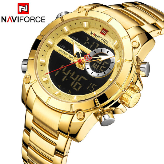 NAVIFORCE Sport Men Watches Fashion Nice Digital Quartz Wrist Watch Steel Waterproof Dual Display Date Clock Relogio Masculino