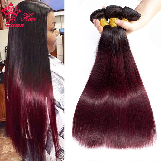 Queen Hair #1B/99J Ombre color 100% Human Hair Bundles 1B 99J Straight Hair Bundles Brazilian Hair Weave Red Wine Human Hair