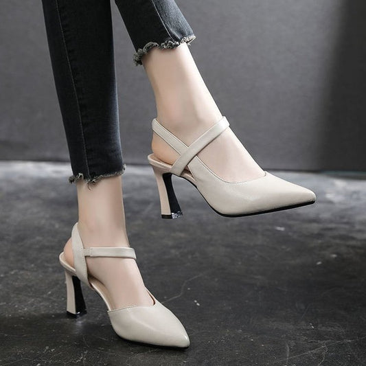 Women High Heels Summer New Style Thick Heels Soft Leather Solid Color Sandals With Baotou Fashion High-heeled Women's Shoes