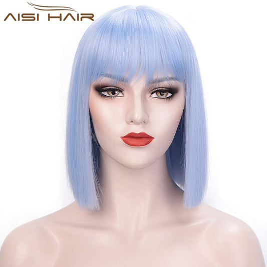 AISI HAIR Synthetic Ombre Orange Wig Short Straight Middle Part Bob Wig for Women Natural Yellow/Red Wigs Heat Resistant Fiber