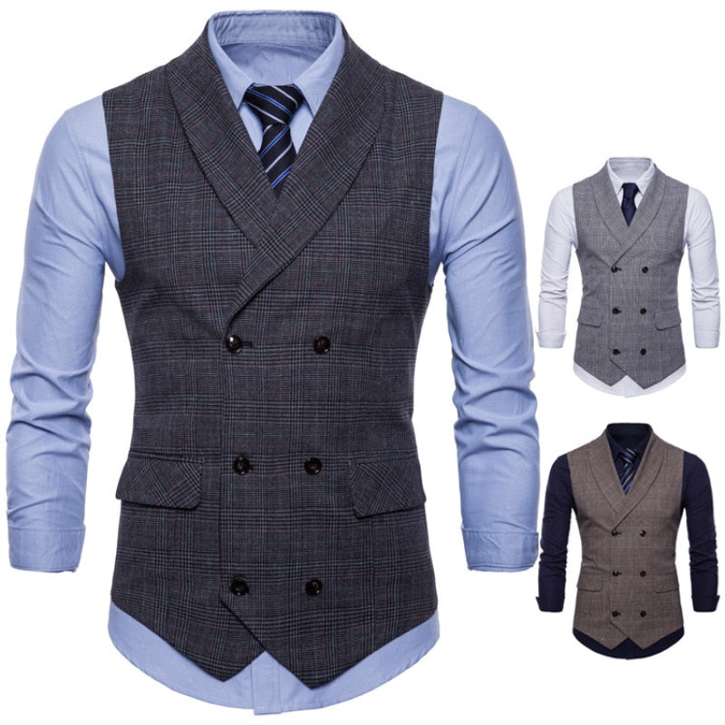 2023 New British Style Business Vest Fashion Slim Fit Casual Versatile Solid Color Personalized Plaid Mini Vest