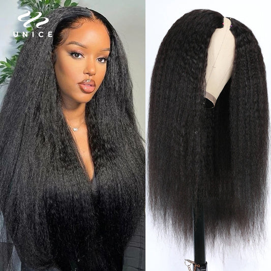 UNice Hair V Part Wig I-Part Wig Human Hair Kinky Straight Wig Glueless U Part Wig Human Hair Wigs Blend with Your Own Hairline